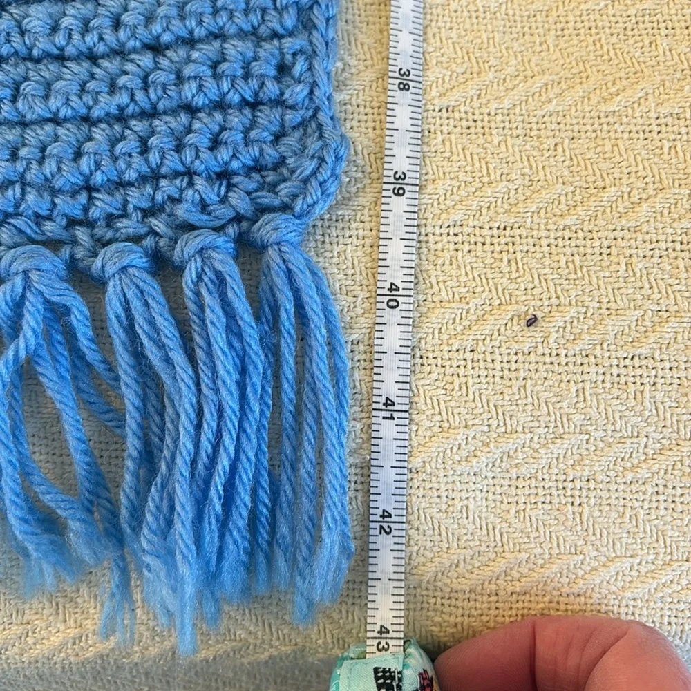 Handmade crochet blue scarf. 42-44 in. Long